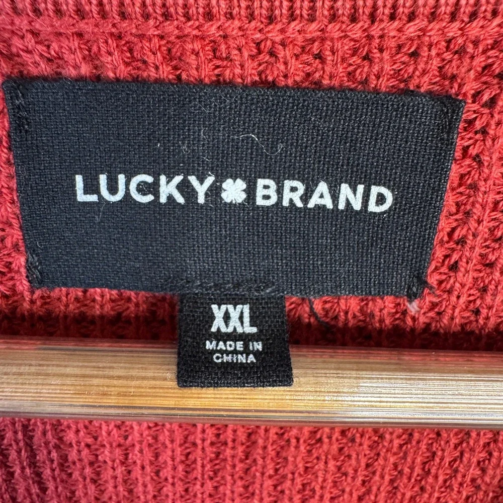 Lucky Brand Sweater Men XXL‎ Red Waffle Knit Collared Long Sleeve Casual Work